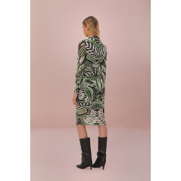 NWOT Farm Rio Lace Nature Tulle Midi Dress Long Sleeves Size S Multicolor - Picture 3 of 15